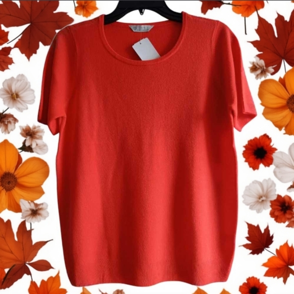 Tops - 14🧡Vibrant orange knit top short sleeves